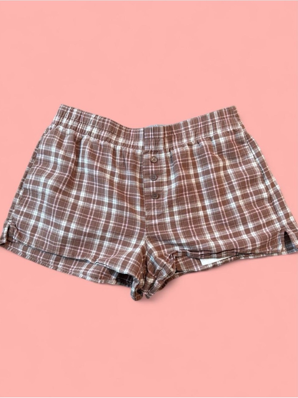 Celebrity Pink Plaid Shorts in Brown & White